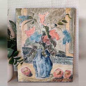 Flowers in a Vase Abstract Wood Canvas Painting